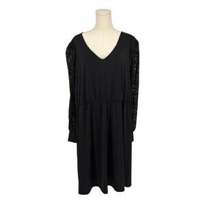 Maurices Black Lace Sleeve V Neck Cinched Waist Midi Dress Plus Size 4X